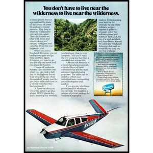 1975 Beechcraft Bonanza V35B Private Plane Vintage Print Ad Forest Clouds Decor